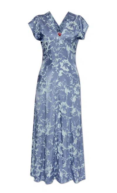 Kenzo Flower Camo Long Dress In Blue