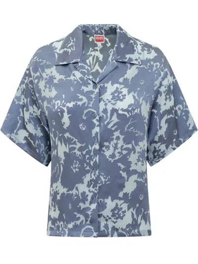 Kenzo Flower Camo Pattern Shirt In Blue