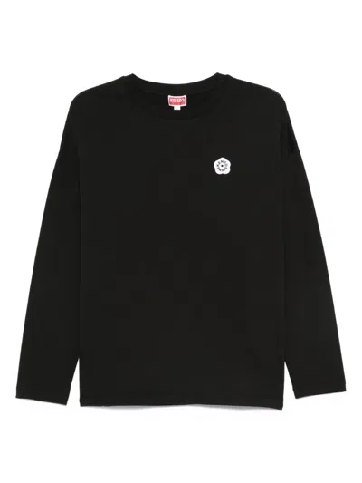 Kenzo Flower-embellished Long-sleeve Top In Black