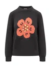 Kenzo Boke Flower Logo Sweater With Elastic Ribbed Trims In Black
