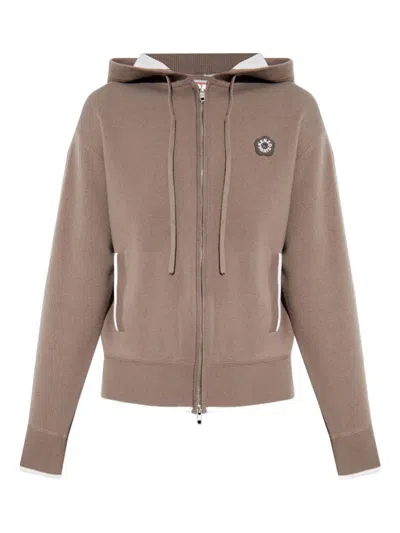 Kenzo Flower-logo Zip-up Hoodie In Brown