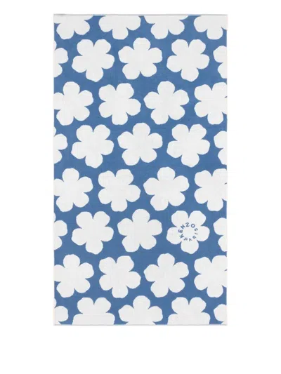 Kenzo Flower-motif Beach Towel In Blue