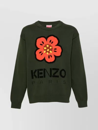 Kenzo Boke Flower Floral Embroidered Cotton Crew-neck Sweater In Brown