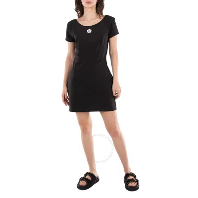 Kenzo Flower Motif Logo-patch Dress In Black