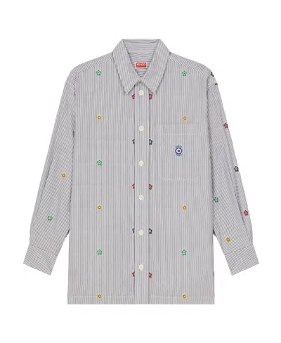 Kenzo Flower-print Cotton Shirt In Gray