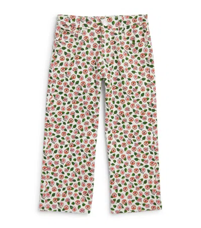 Kenzo Kids' Floral-print Cotton-blend Trousers In White
