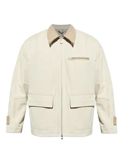 Kenzo Flower-zip Cotton Jacket In Neutral