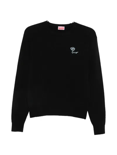 Kenzo Crew Neck Long Sleeve Knit Top In Black