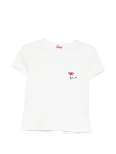Kenzo Flower-embroidered T-shirt In Neutral