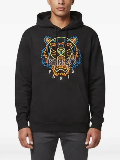 Pre-owned Kenzo Fluorescence Tiger Embroidered Hoodie In Black