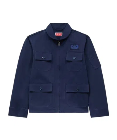 Kenzo ' Flying Boke' Military Blouson In Cotton Twill In Blue