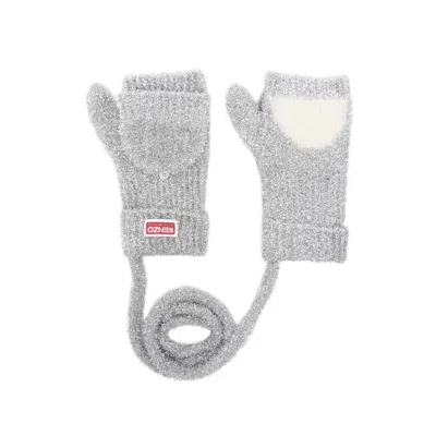 Kenzo Foldover Mitt Gloves In Gray