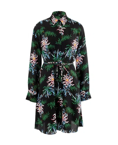 Kenzo Foliage Print Shirt Dress In Black