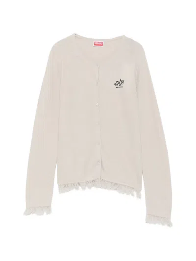 Kenzo Fringe-trim Logo-embroidered Cardigan In Black