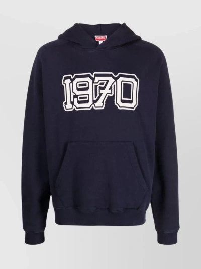 Kenzo Front Print Hooded Sweater In Blue