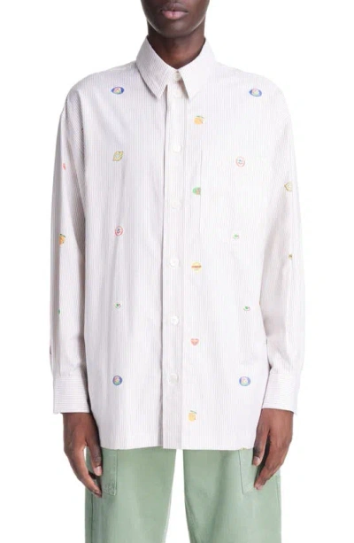 KENZO FRUIT STICKERS OVERSIZE STRIPE BUTTON-UP SHIRT