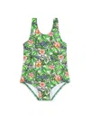 Kenzo Floral-motif U-neck Swimsuit In Green