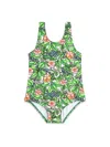 Kenzo Floral-motif U-neck Swimsuit In Verde