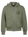 Kenzo Zip-up Hoodie With Front Pockets And Graphic Print In Green
