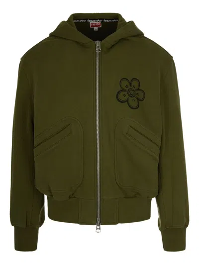 Kenzo Futura Logo Zipped Hoodie In Green