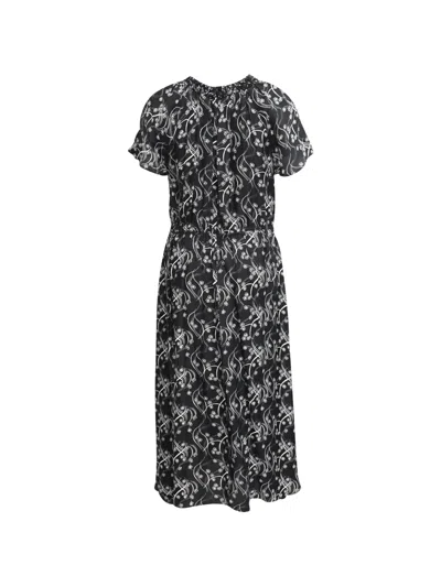 Pre-owned Kenzo Gathered Printed Midi Dress In Black