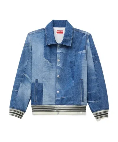 Kenzo Genderless Patchwork Blouson In Japanese Denim In Blue