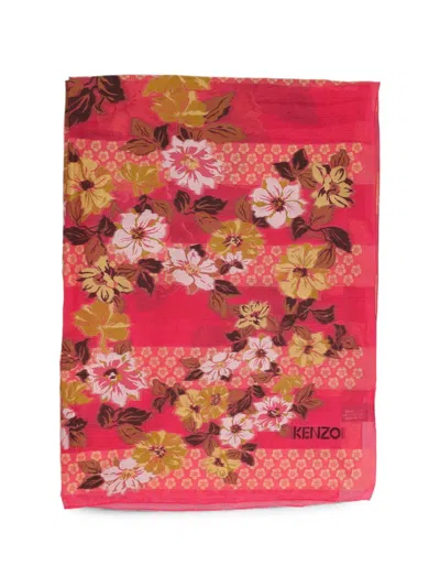 Pre-owned Kenzo Geometric Floral-print Scarf In Pink