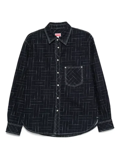 Kenzo Geometric-pattern Cotton Shirt In Blue