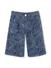 Kenzo Kids' Tiger Stripe Denim Bermuda Shorts In Blue