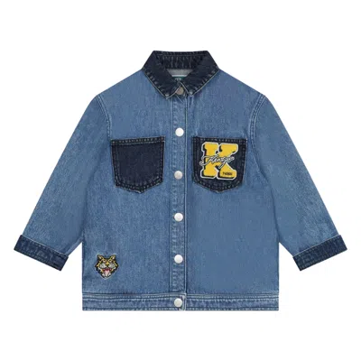 Kenzo Kids' Giacca-camicia Denim Con Applicazione In Blue