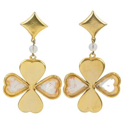 Pre-owned Kenzo Gilded Metal And Acrylic Four-leaf Clover Dangle Clip-on Earrings In Multiple