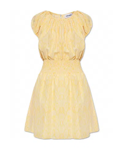 Kenzo Gingham Snakeskin-print A-line Dress In Nude