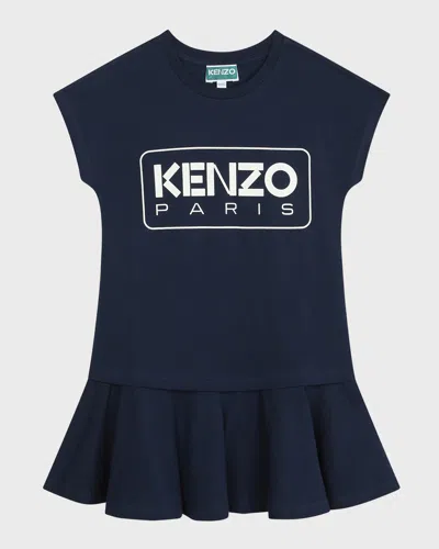 Kenzo Kids' Girl's Classic Logo-print Dress In Blue