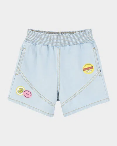 Kenzo Kids' Girl's Denim Shorts W/ Logo Patches In Blue