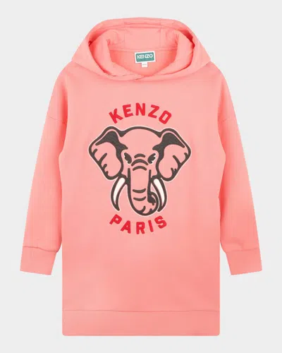 Kenzo Kids' Girl's Logo-print Animal Graphic Fleece Dress In Fuschia