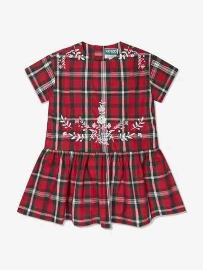 Kenzo Babies' Girls Checked Embroidedress In Red