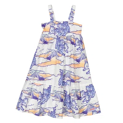 Kenzo Kids'  Girls Cotton Poplin Graphic Print Dress In Blue