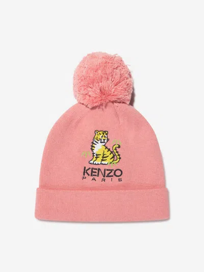 Kenzo Kids' Cotton & Cashmere Beanie Hat W/pompom In Pink