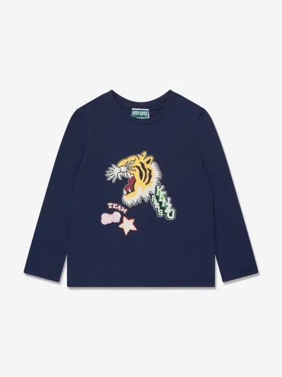 Kenzo Babies' Girls Long Sleeve Logo T-shirt In Blue