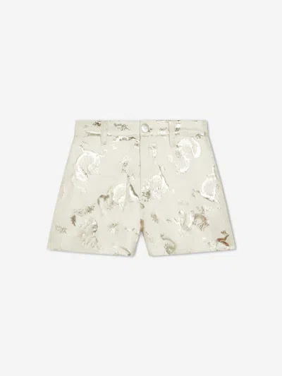 Kenzo Kids' Girls Mettallic Dragon Print Shorts In Ivory