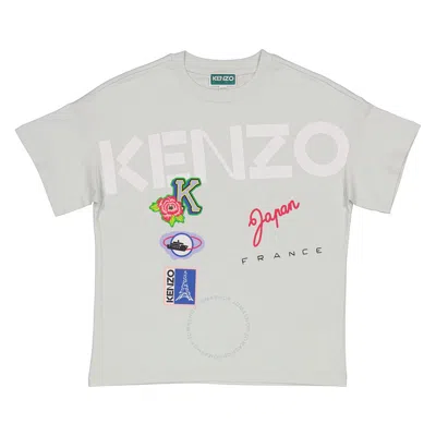 Kenzo Girls Pale Blue Graphic Logo Print Cotton T-shirt In Gray
