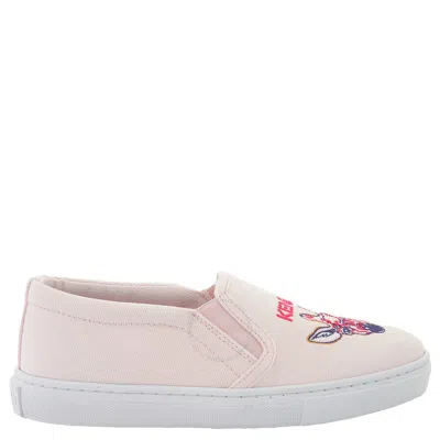 Kenzo Girls Pink Animal Logo Embroidered Slip-on Sneakers