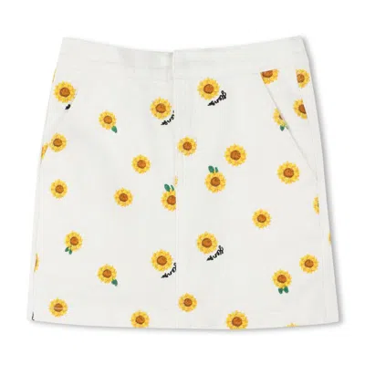 Kenzo Girls Sunflower Embroidered Skirt In White