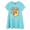 Kenzo Tiger Head-print Cotton Dress In Green