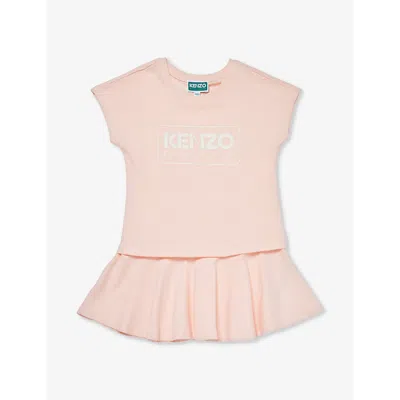 Kenzo Girls Veiled Pink Kids Logo-print Short-sleeve Cotton-jersey Dress 4-12 Years