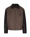 Kenzo Leather-sleeved Embroidered Jacket Coats Beige In Brown