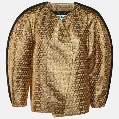 Pre-owned Kenzo Gold Brocade Asymmetric Button Front Jacket M