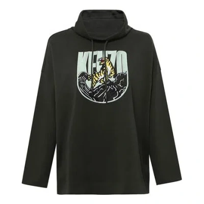 Kenzo Gold Tiger Long Sleeves Hoodie 'military Green' In Black