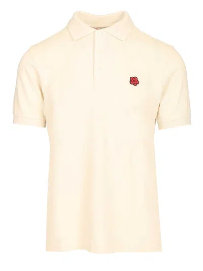 Kenzo Gots Boke Flower Embroidered Slim Polo Polo Shirt White In Neutral