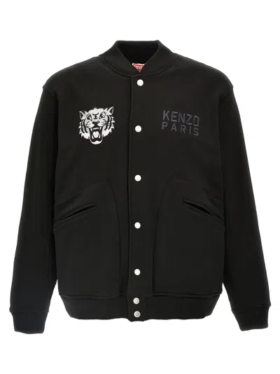 Kenzo Happy Tiger Embroidered Bomber Jacket In Black